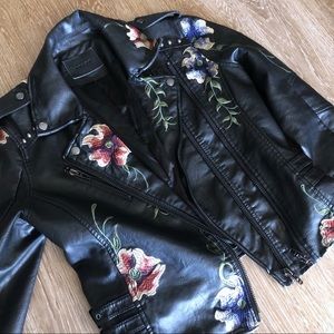 Blank NYC Floral Embroidery Leather Jacket Size S